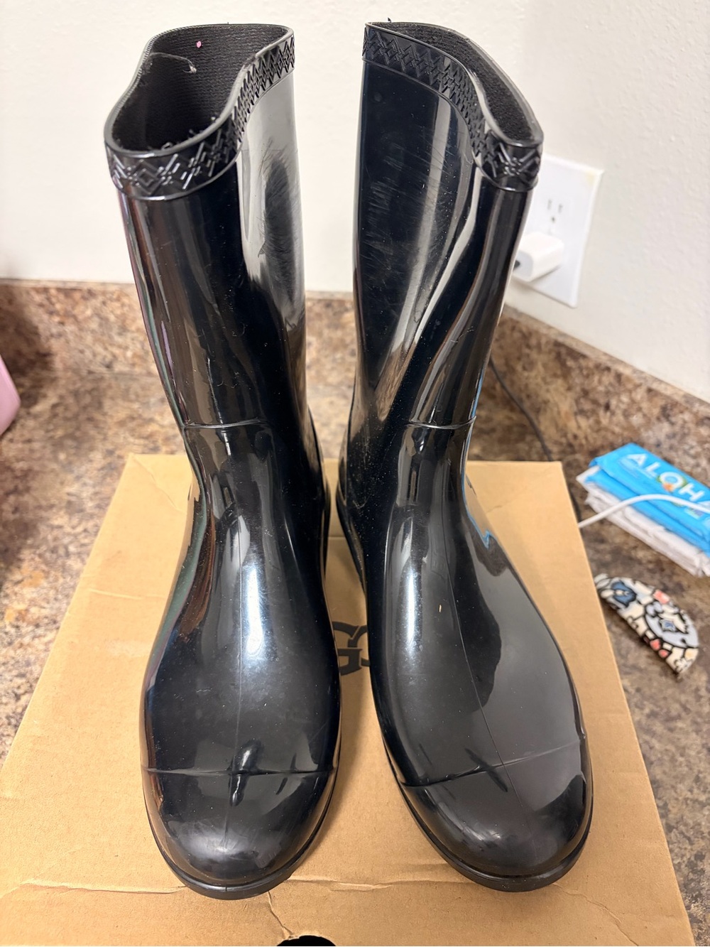 UGG Women's Glossy Black Waterproof Rain Boots